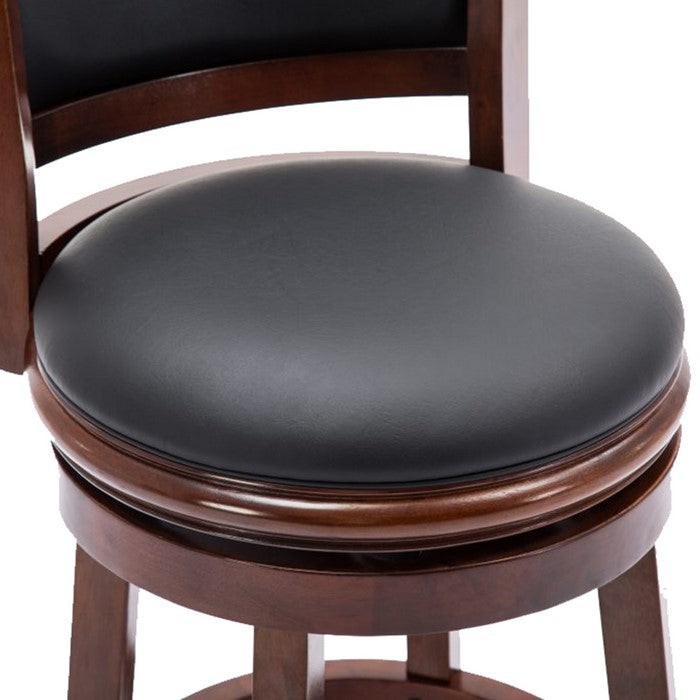 Round Wooden Swivel Counter Stool with Padded Seat and Back, Cherry Brown
