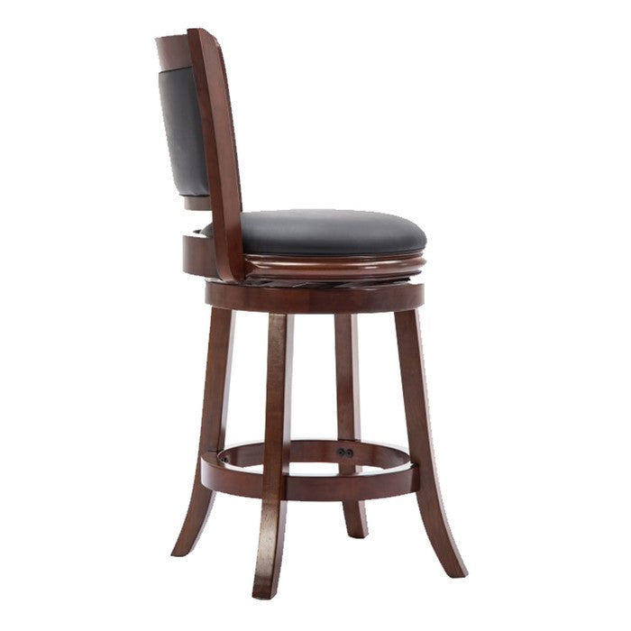 Round Wooden Swivel Counter Stool with Padded Seat and Back, Cherry Brown