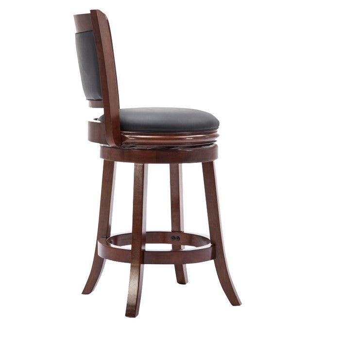 Round Wooden Swivel Barstool with Padded Seat and Back, Cherry Brown