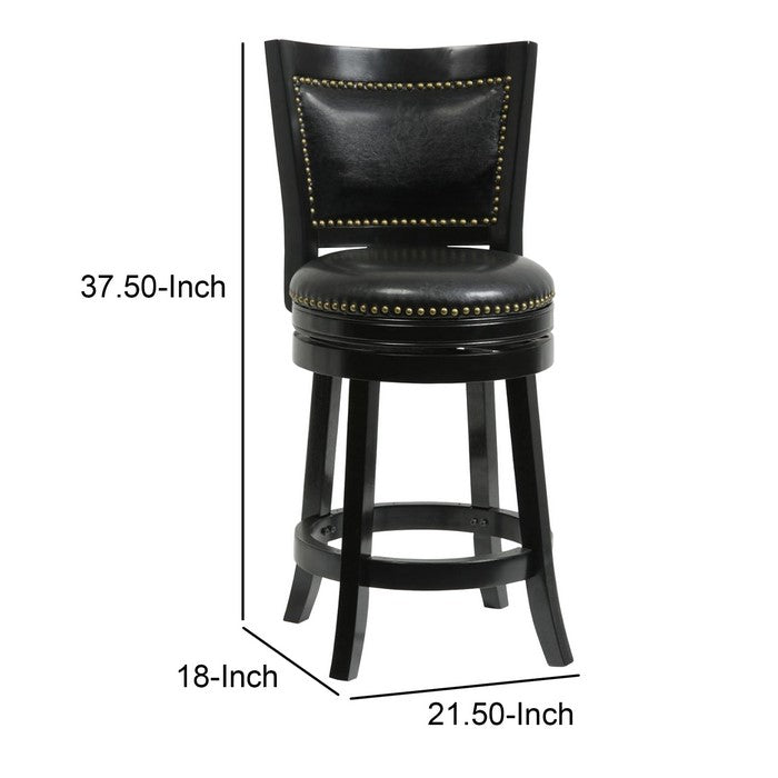 Nailhead Trim Round Leatherette Counter Stool with Flared Legs, Black