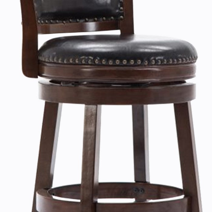 Nailhead Round Leatherette Counter Stool with Flared Leg, Brown and Black