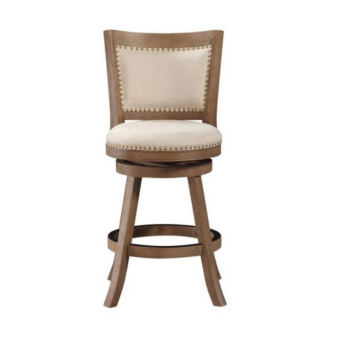 Nailhead Trim Round Counter Stool with Padded seat and Back,Brown and Beige