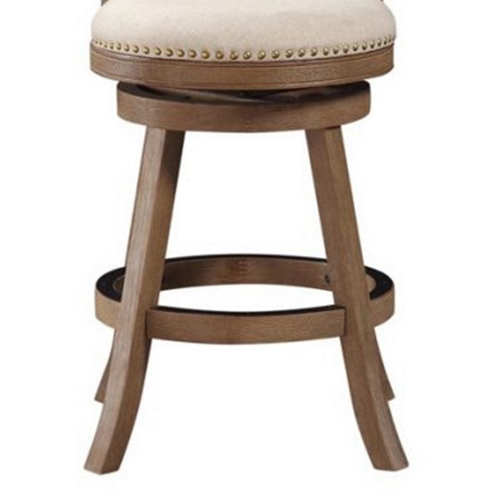 Nailhead Trim Round Counter Stool with Padded seat and Back,Brown and Beige