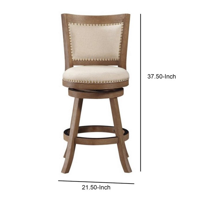 Nailhead Trim Round Counter Stool with Padded seat and Back,Brown and Beige