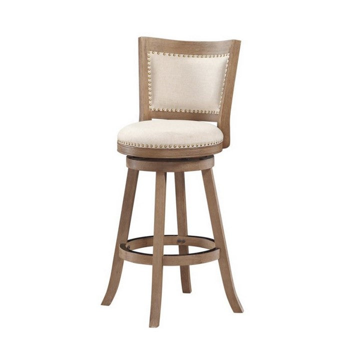 Nailhead Trim Round Barstool with Padded seat and Back, Brown and Beige