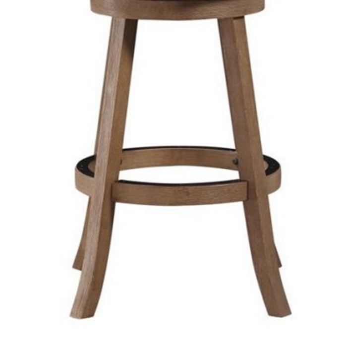 Nailhead Trim Round Barstool with Padded seat and Back, Brown and Beige