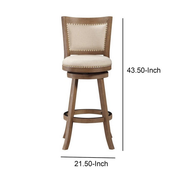 Nailhead Trim Round Barstool with Padded seat and Back, Brown and Beige