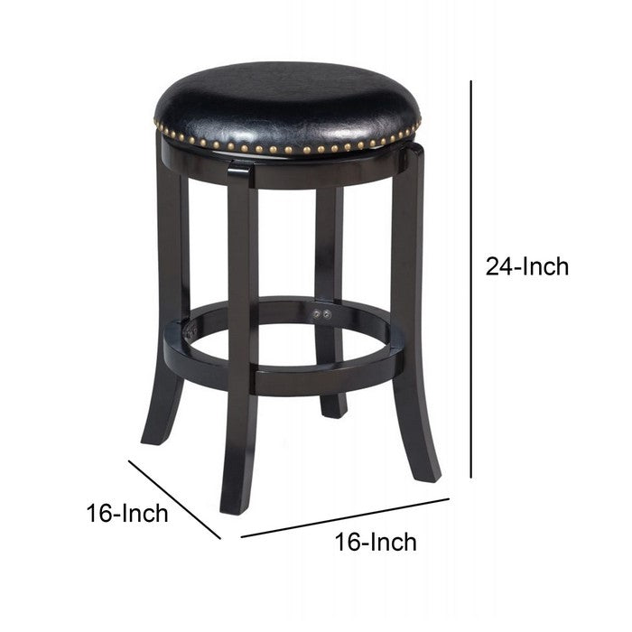 Nailhead Trim Round Leatherette Swivel Counter Stool with Flared Leg, Black