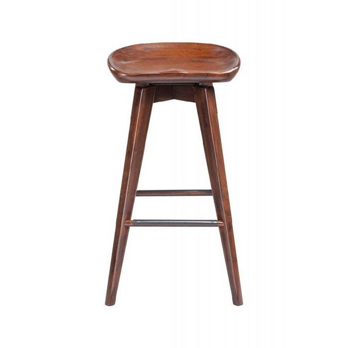 Contoured Seat Wooden Frame Swivel Barstool with Angled Legs, Dark Brown