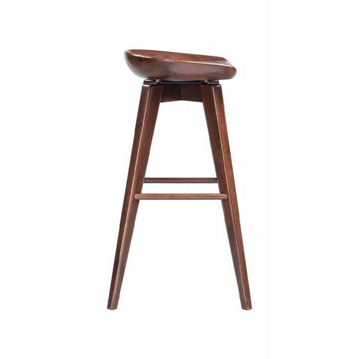 Contoured Seat Wooden Frame Swivel Barstool with Angled Legs, Dark Brown