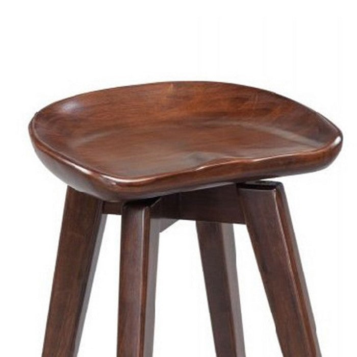 Contoured Seat Wooden Frame Swivel Barstool with Angled Legs, Dark Brown