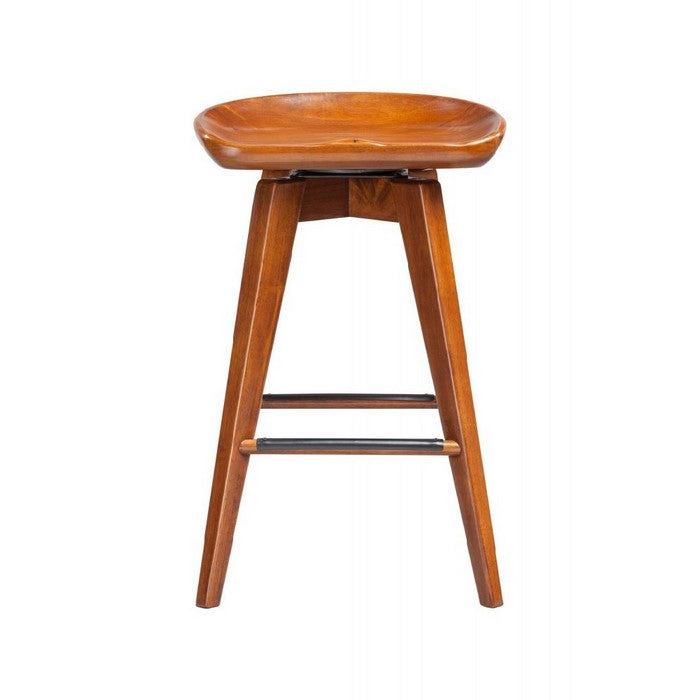 Contoured Seat Wooden Swivel Counter Stool with Angled Legs, Walnut Brown
