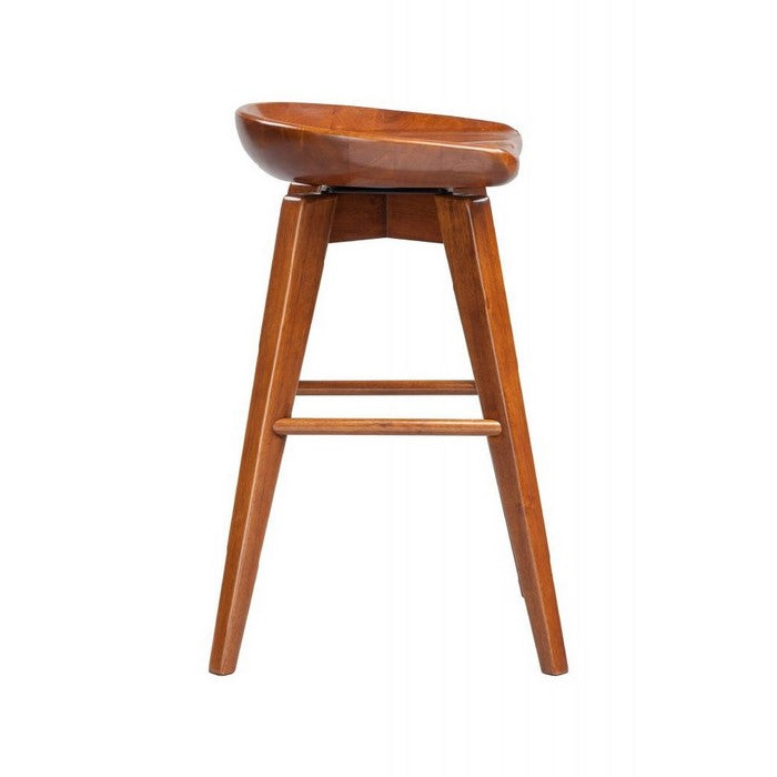 Contoured Seat Wooden Swivel Counter Stool with Angled Legs, Walnut Brown
