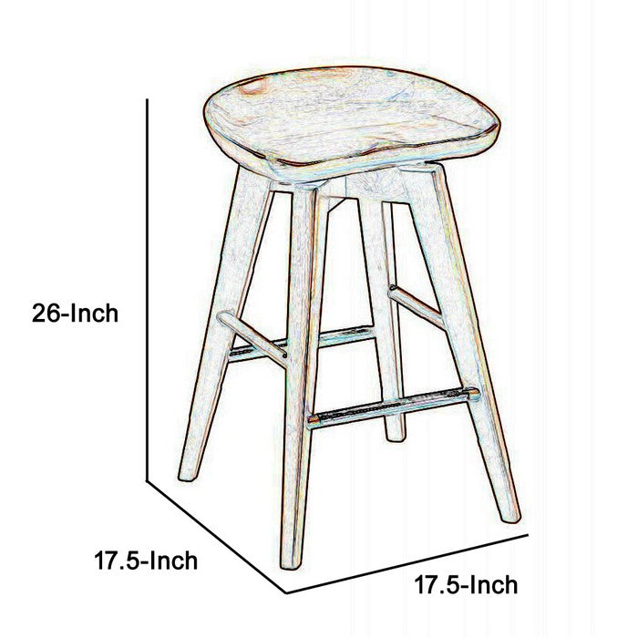 Contoured Seat Wooden Swivel Counter Stool with Angled Legs, Walnut Brown