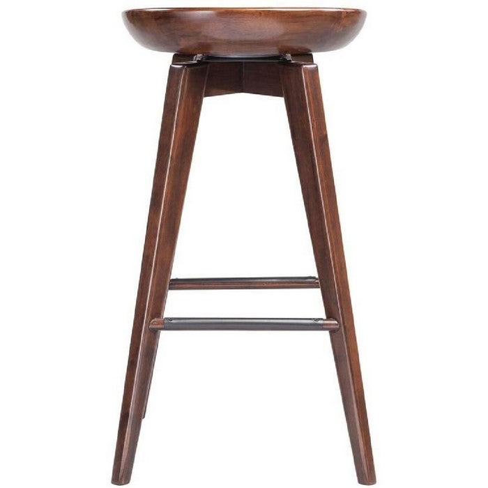Contoured Seat Wooden Frame Swivel Barstool with Angled Legs, Natural Brown