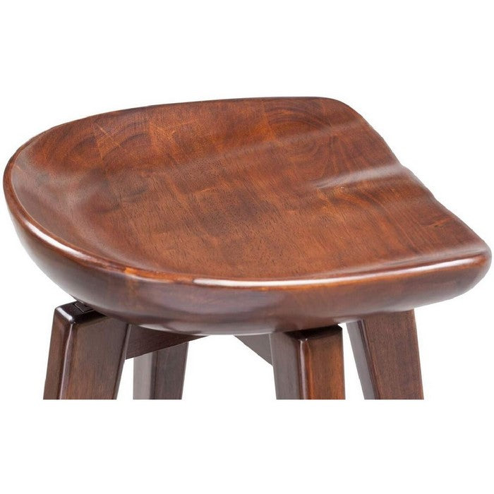 Contoured Seat Wooden Frame Swivel Barstool with Angled Legs, Natural Brown