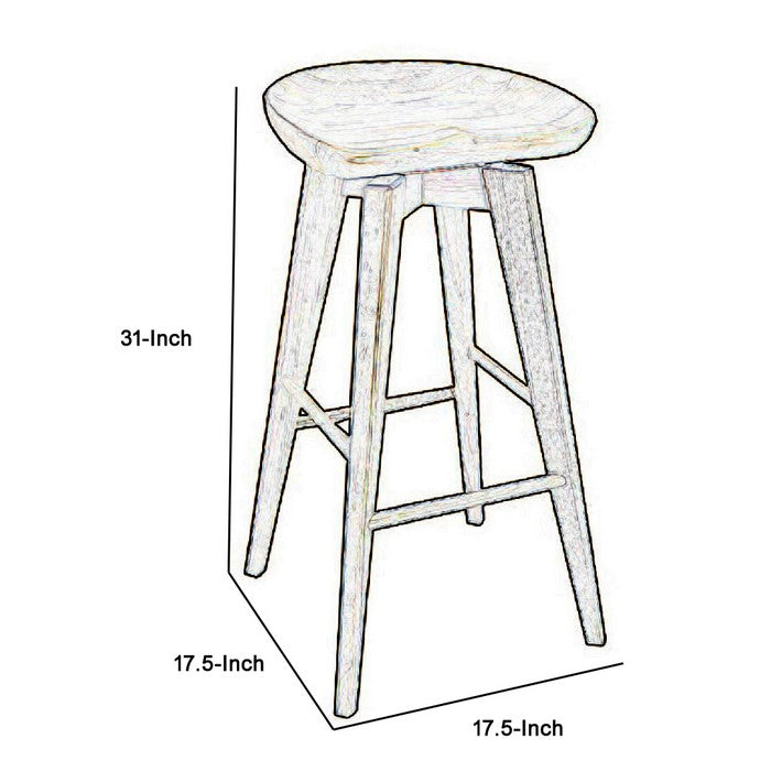 Contoured Seat Wooden Frame Swivel Barstool with Angled Legs, Natural Brown
