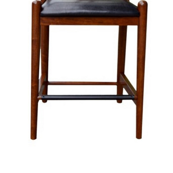 Wooden Fiddle Back Counter Stool with Leatherette Seating, Cherry Brown