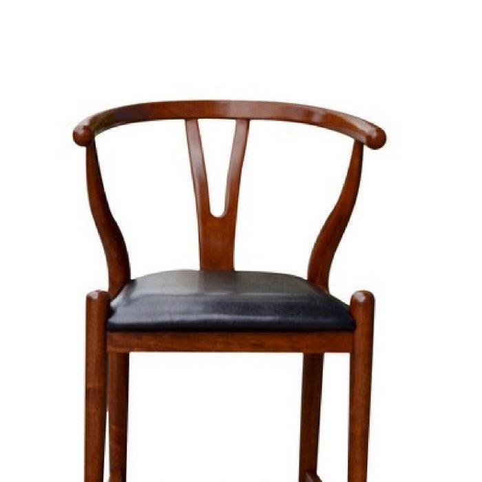 Wooden Fiddle Back Counter Stool with Leatherette Seating, Cherry Brown