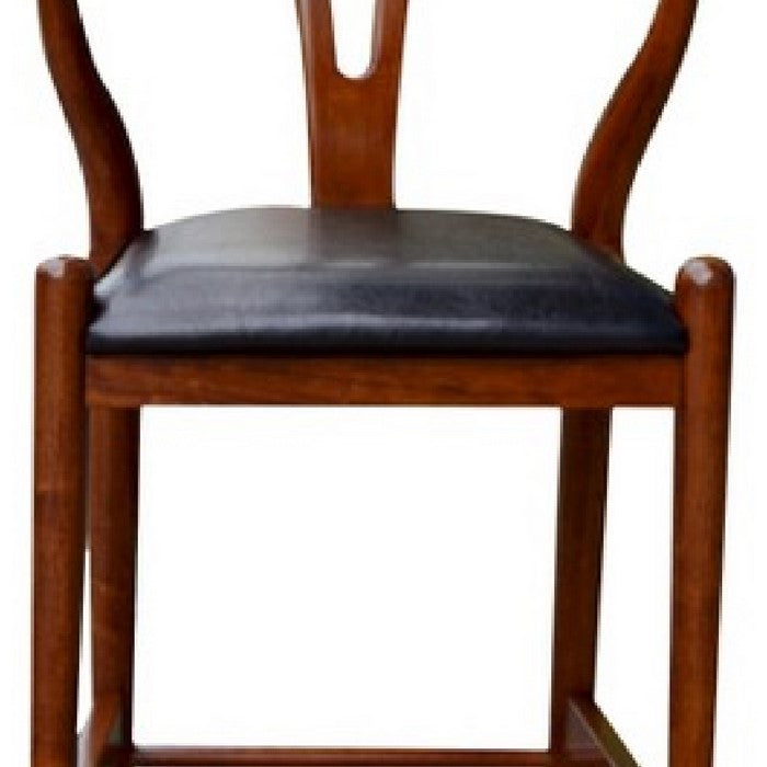 Wooden Fiddle Back Counter Stool with Leatherette Seating, Cherry Brown