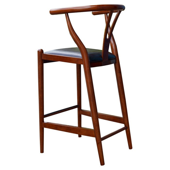 Wooden Fiddle Back Barstool with Leatherette Seating, Cherry Brown