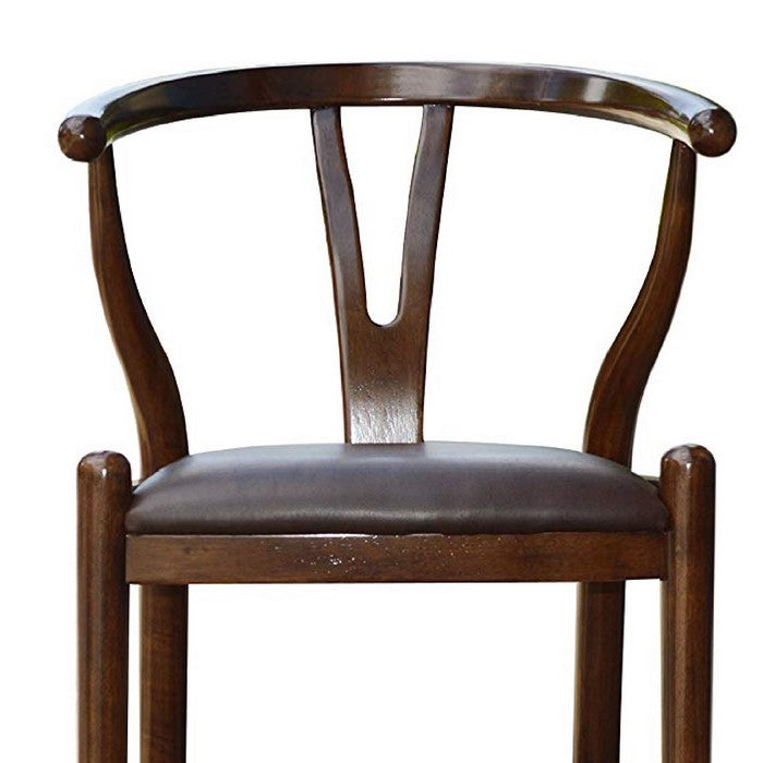Wooden Fiddle Back Barstool with Leatherette Seating, Dark Brown