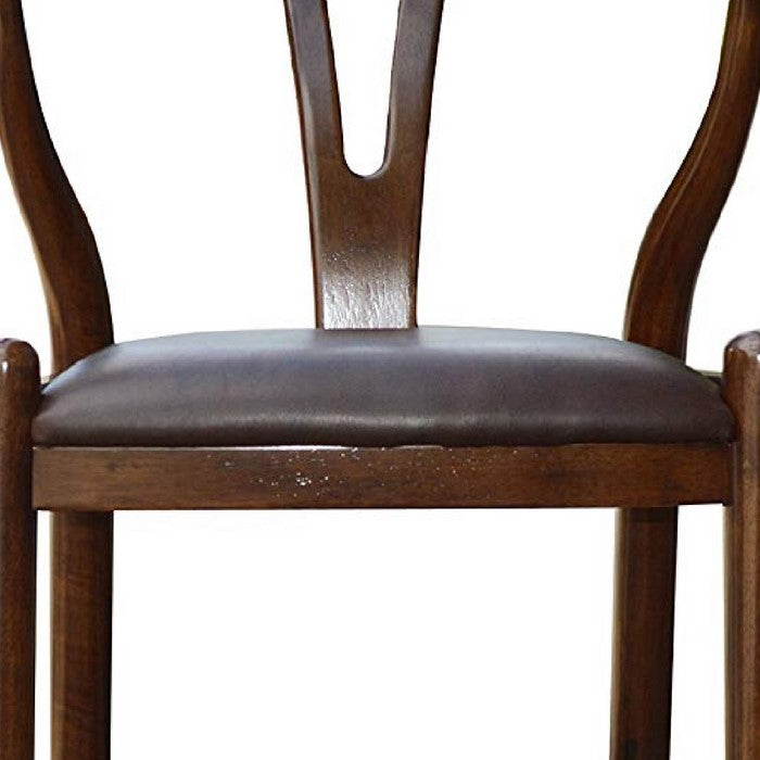 Wooden Fiddle Back Barstool with Leatherette Seating, Dark Brown