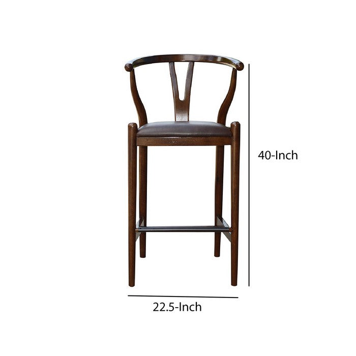 Wooden Fiddle Back Barstool with Leatherette Seating, Dark Brown