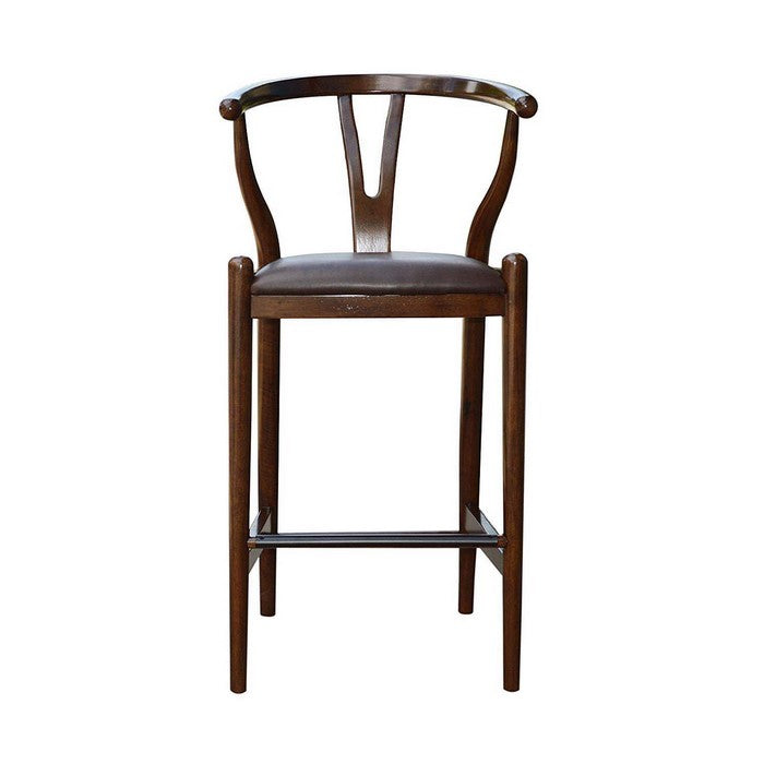 Wooden Fiddle Back Barstool with Leatherette Seating, Dark Brown