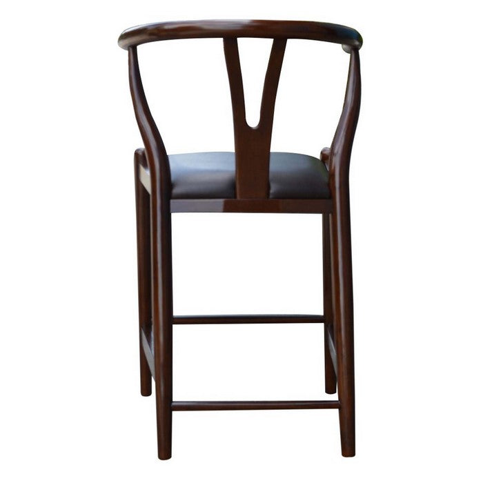 24 Inch Fiddle Back Counter Stool with Leatherette Seating, Walnut Brown