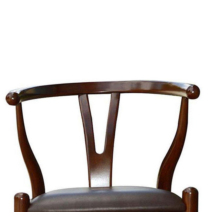 Wooden Fiddle Back Barstool with Leatherette Seating, Walnut Brown