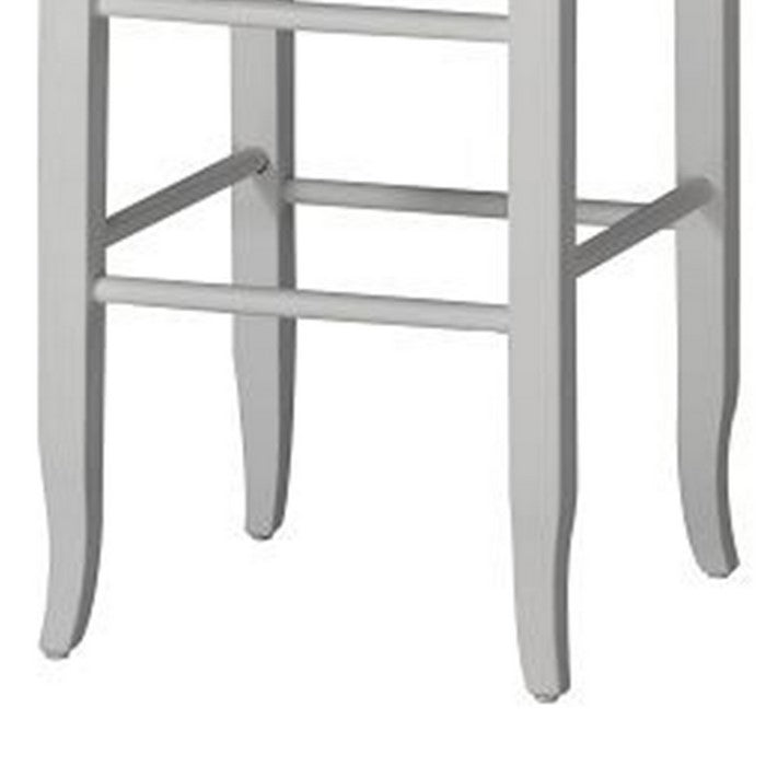 Square Wooden Frame Barstool with Hand Woven Rush, White and Brown