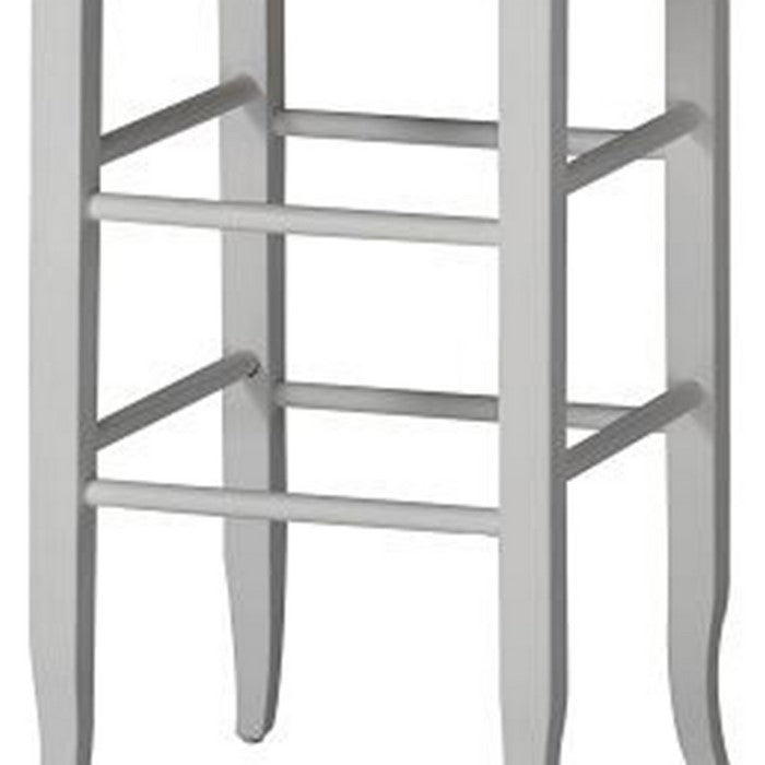 Square Wooden Frame Barstool with Hand Woven Rush, White and Brown