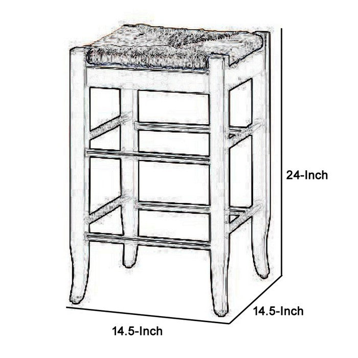 Rush Woven Wooden Frame Counter Stool with Saber Legs, Beige and Dark Brown