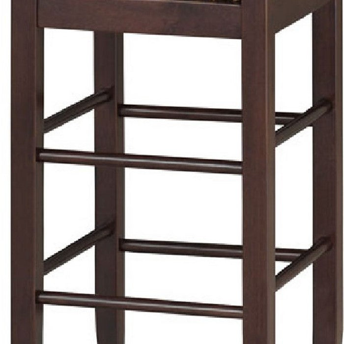 Rush Woven Wooden Frame Barstool with Saber Legs, Beige and Dark Brown