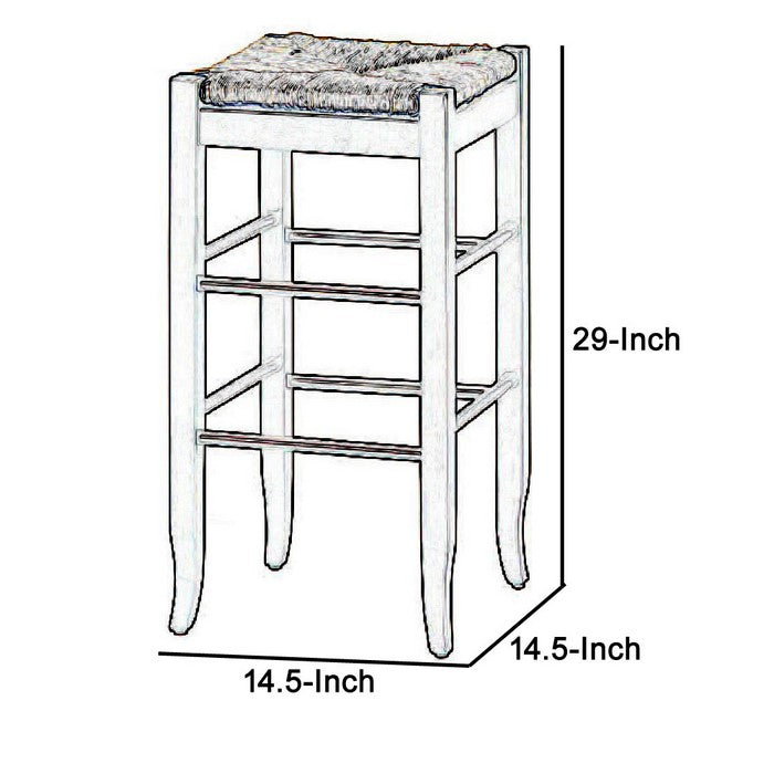 Rush Woven Wooden Frame Barstool with Saber Legs, Beige and Dark Brown