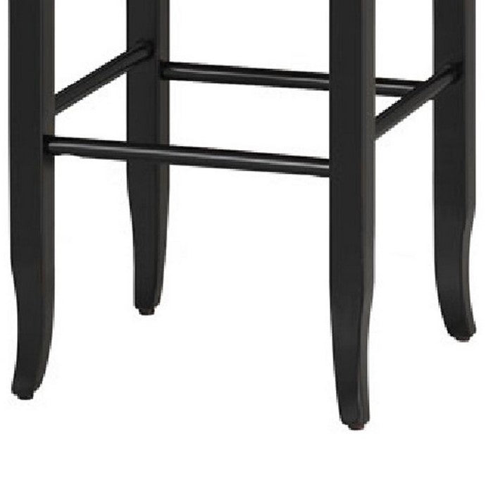 Rush Woven Wooden Frame Barstool with Saber Legs, Beige and Black
