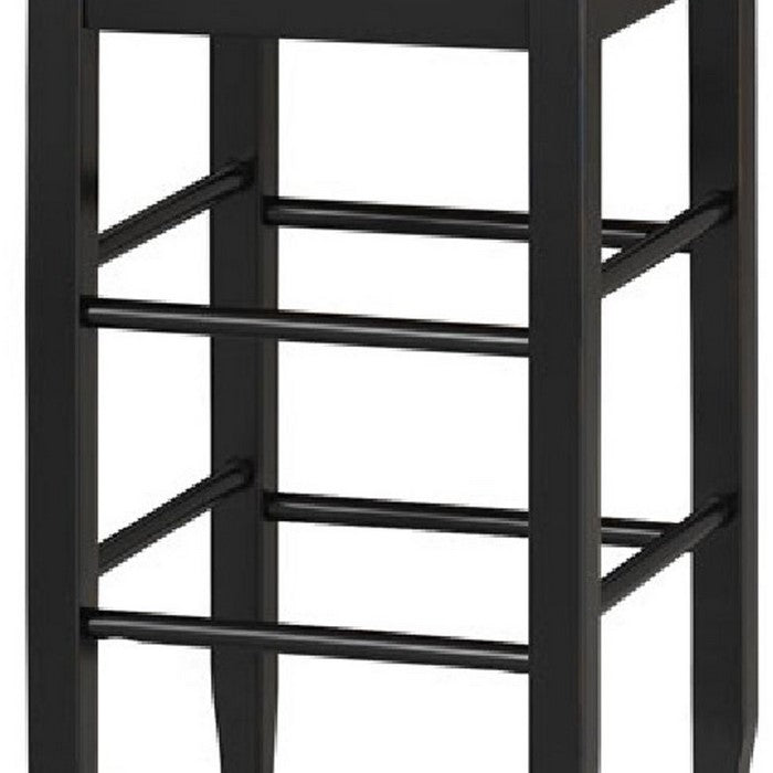 Rush Woven Wooden Frame Barstool with Saber Legs, Beige and Black
