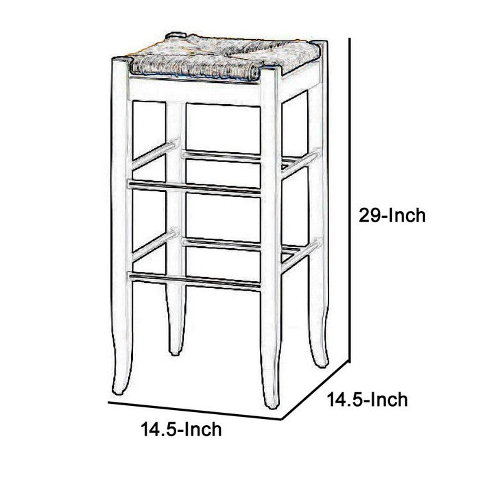 Rush Woven Wooden Frame Barstool with Saber Legs, Beige and Black