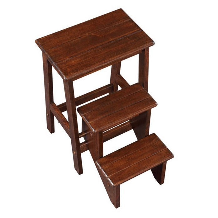 3 Step Wooden Frame Stool with Safety Latch, Brown