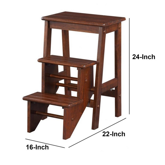 3 Step Wooden Frame Stool with Safety Latch, Brown