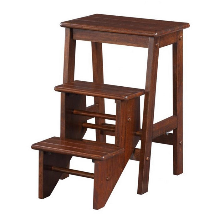 3 Step Wooden Frame Stool with Safety Latch, Brown