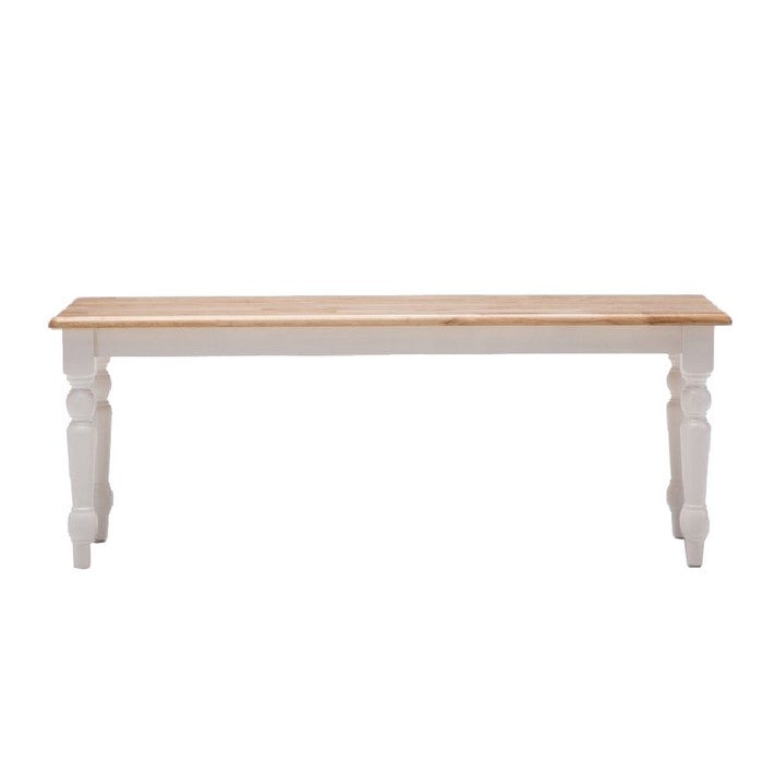 Grained Rectangular Wooden Bench with Turned Legs, Natural Brown and White
