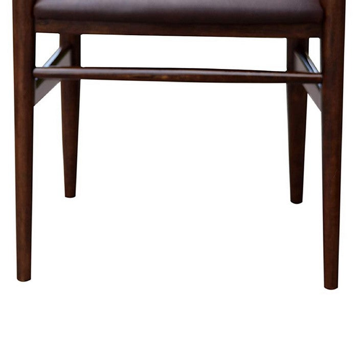 Wooden Dining Chair with Curved Backrest and Leatherette Seating, Dark Brown