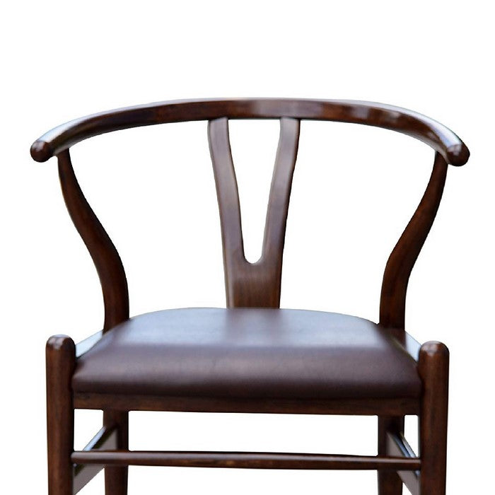Wooden Dining Chair with Curved Backrest and Leatherette Seating, Dark Brown