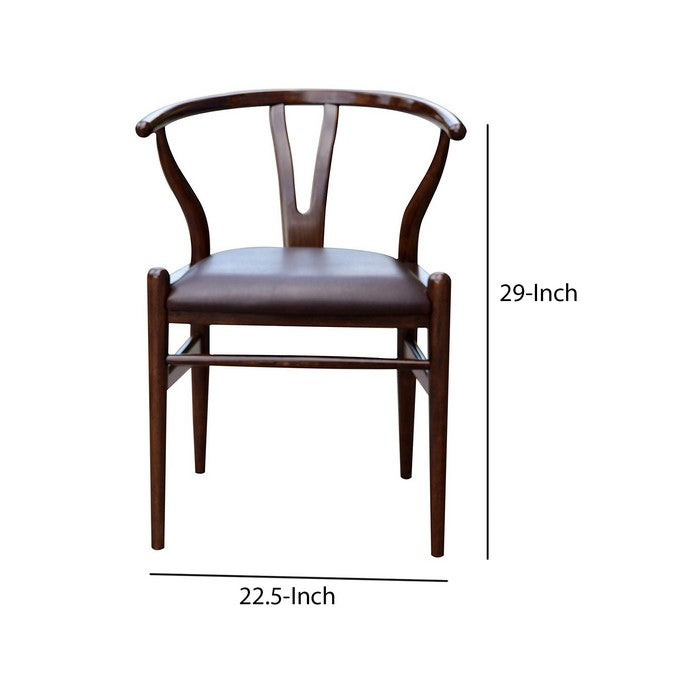 Wooden Dining Chair with Curved Backrest and Leatherette Seating, Dark Brown