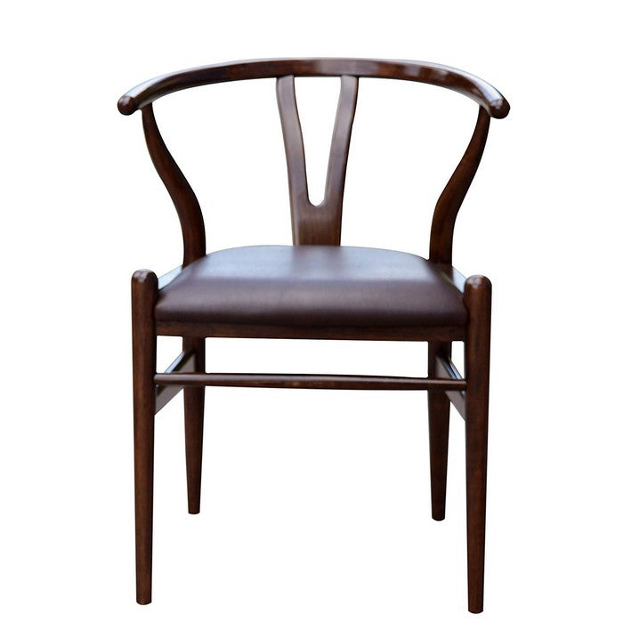 Wooden Dining Chair with Curved Backrest and Leatherette Seating, Dark Brown