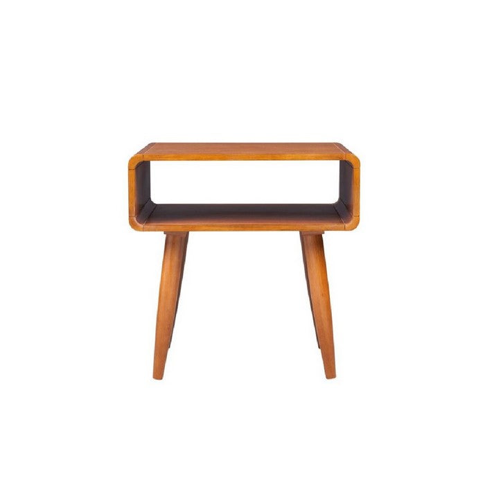 Rectangular Wooden End Table with Open Shelf and Splayed legs, Brown