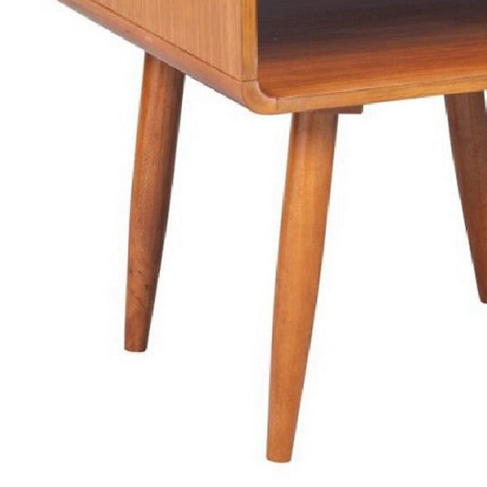 Rectangular Wooden End Table with Open Shelf and Splayed legs, Brown