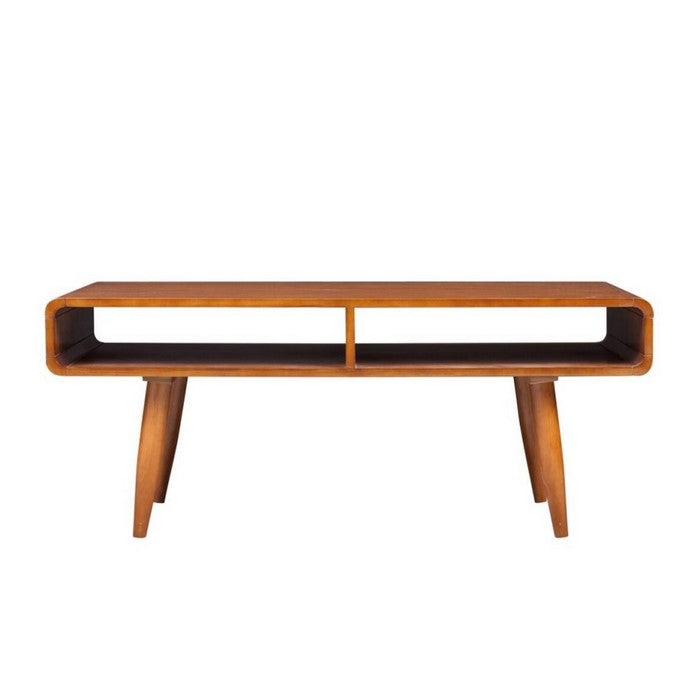 Rectangular Wooden Frame Coffee Table with 2 Open Shelves, Brown